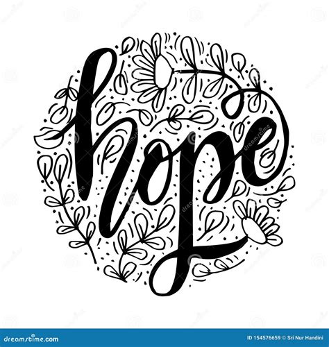 Hope Hand Lettering Typography With Floral Stock Vector Illustration