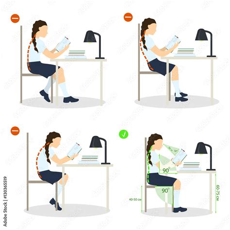 sitting posture set on white right and wrong positions healthy lifestyle stock vector adobe