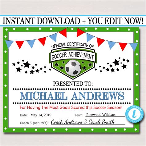 Soccer Award Certificates Team Soccer Awards Soccer Party Printabl