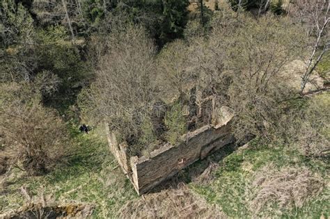 Ruins Of Old Mill Buiilding With Trees Growing From Inside Stock Image