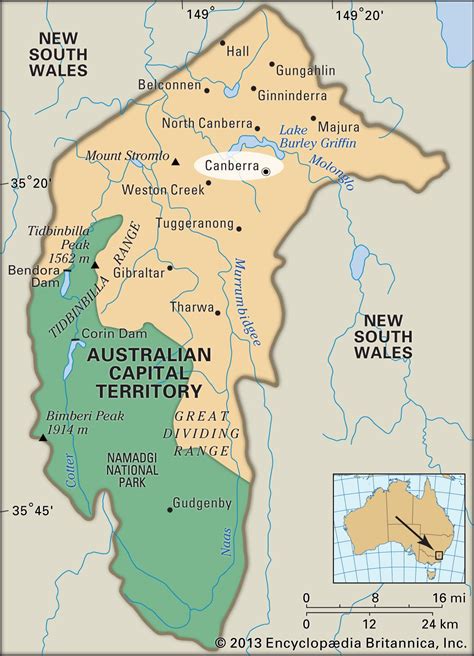 Tourist Map Of Central Canberra The Capital Of Austra