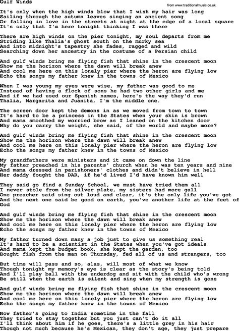 Joan Baez Song Gulf Winds Lyrics