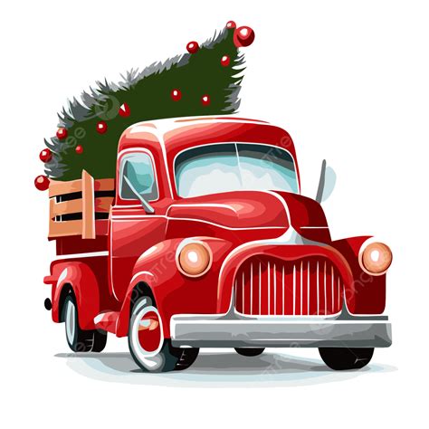 Christmas Red Truck Vector Sticker Clipart An Illustration Of A Red