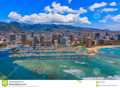 Aerial View Of Waikiki Beach In Honolulu Hawaii Stock