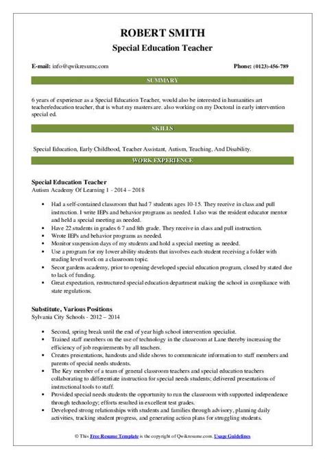 You can import it to your word processing software or simply print it. Special Education Teacher Resume Samples | QwikResume