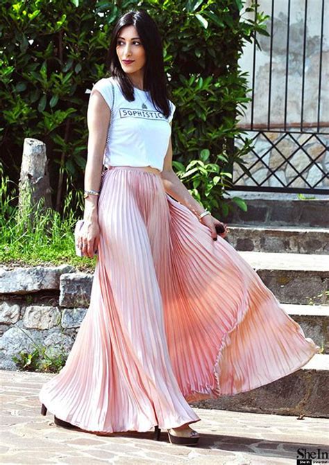 Pleated Full Length Skirt Sheinsheinside Circle Skirt Outfits