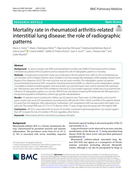 Pdf Mortality Rate In Rheumatoid Arthritis Related Interstitial Lung Disease The Role Of