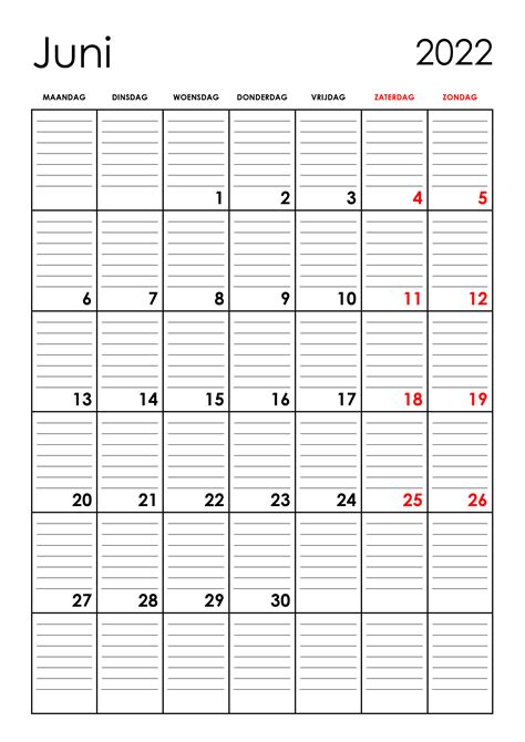 Lege Kalender Juni 2022