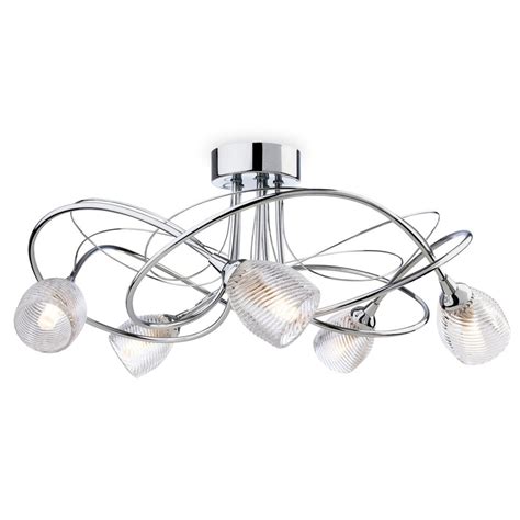 Clear ribbed and brushed nickel metal type of bulb: 7643CH Henley 5 Arm Flush Ceiling Light in Chrome with ...