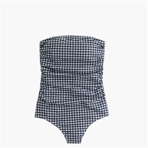 Gingham Ruched Bandeau One Piece Swimsuit Bandeau One Piece Swimsuit