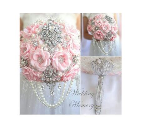Brooch Bouquet Light Pink Princess Glamour Silver Crystal Handle
