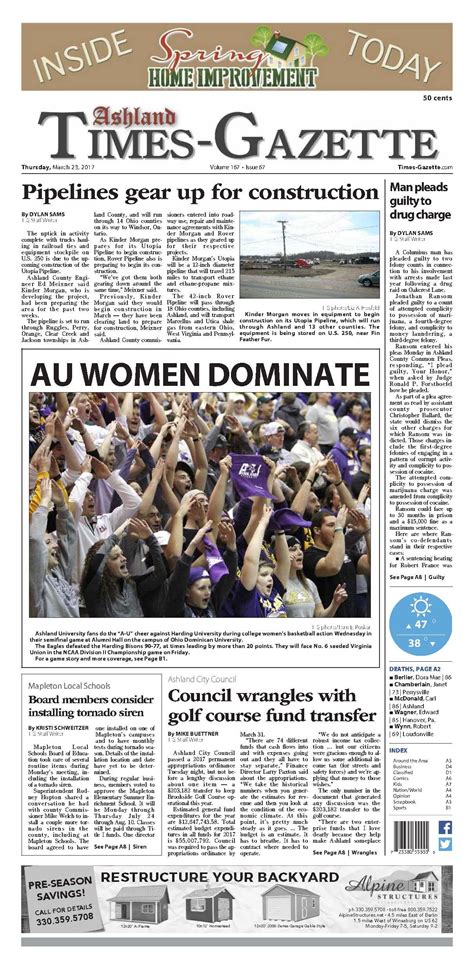 The front page of the Ashland Times-Gazette for March 23, 2017. Read