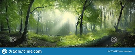 Green Simmer Forest Beauty Of Nature As The Sun Illuminates The