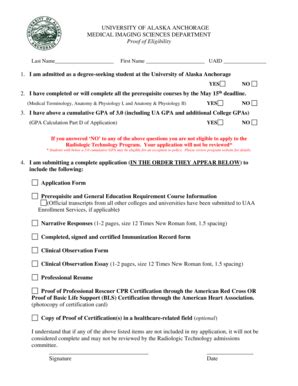 Fillable Online Uaa Alaska Radiologic Technology Application Form