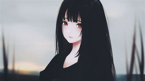 Download 1920x1080 Anime Girl Black Hair Sad Expression Semi Realistic Wallpapers For