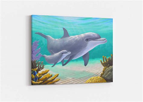 Florida Marine Life Dolphins Original Oil On Canvas Painting