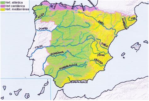 Mapa Mudo De Rios Y Vertientes De España