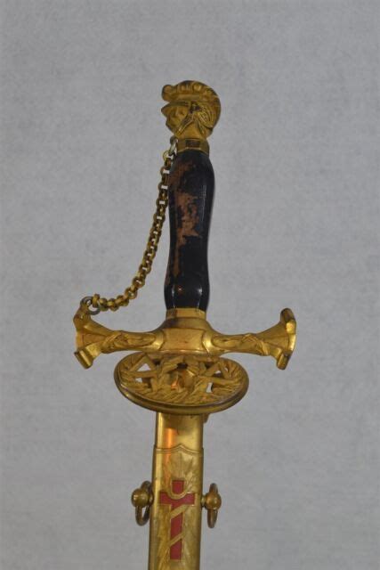 Antique Masonic Freemasonry Knights Templar Etched Sword Metal Scabbard