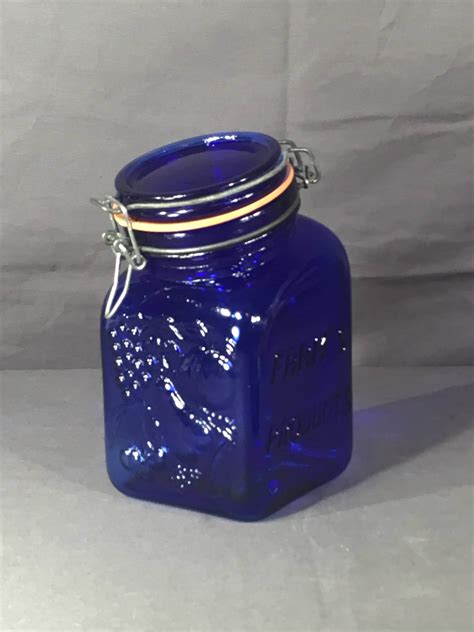 Vintage Cobalt Blue Jar Casadis Milano Glass Apothecary Canister