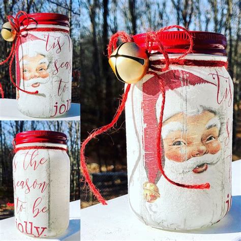 Tis The Season To Be Jolly Lighted Santa Jar Lighted Jars Etsy