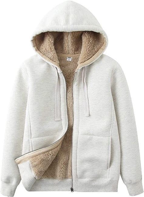 Womens Zip Up Thick Sherpa Fleece Lined Hooded Sweatshirt Jacket