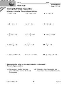 In this equations and inequalities review worksheet, 11th graders solve and complete 100 various types of problems. Multi-Step Inequalities Worksheet for 8th - 9th Grade ...