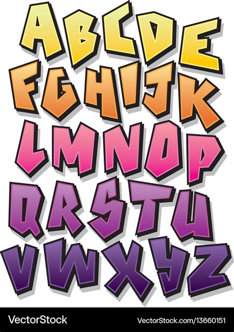 Bright Cartoon Comic Graffiti Font Alphabet Vector Image