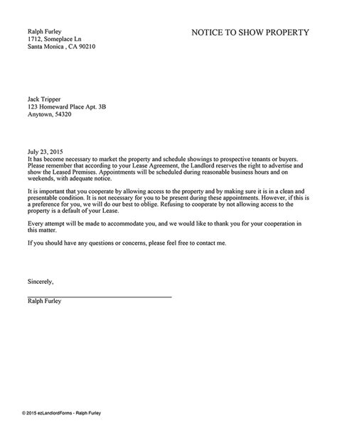It is best to notify the landlord in writing. Notice to Show Property | EZ Landlord Forms | Being a ...