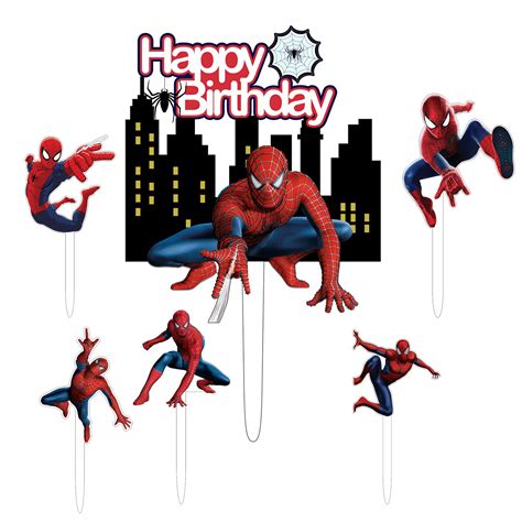 Buy 6 Pcs Spiderman Happy Birthday Cake Topper For Hero Theme