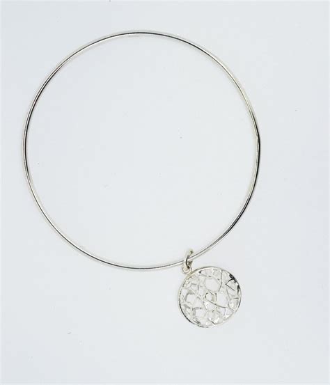 Silver Bangle With Circular Pillow Charm By Kate Holdsworth Designs