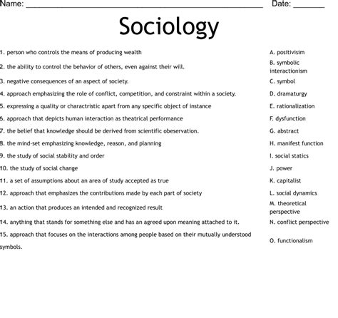 Sociology Worksheet Wordmint
