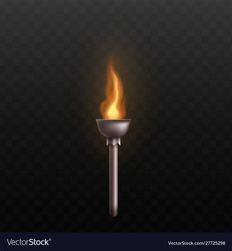 Medieval Metal Torch With Burning Fire Isolated Vector Image