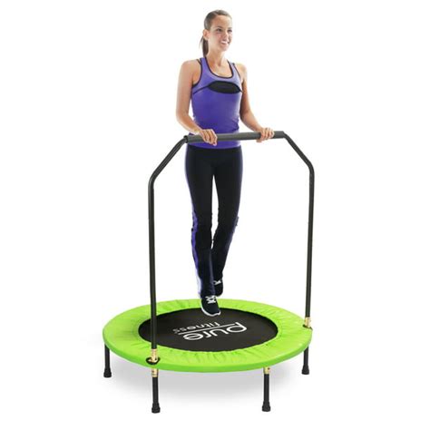 Pure Fun 40 Inch Exercise Trampoline With Handrail Green