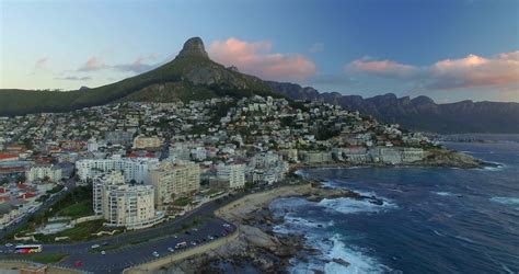 Aerial Of Lions Head And Table Mountain With Ocean In
