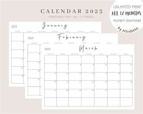 Printable Calendar 2023 Monthly Planner 2023 Monthly Etsy New Zealand