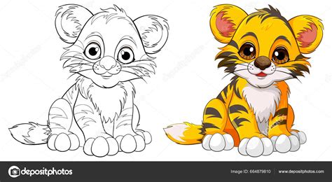 Cute Baby Tiger Cartoon Character Outline Zum Ausmalen Der Illustration