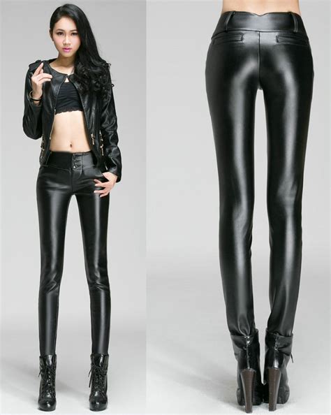 autumn winter pu female thin thick fitness leather pants wearing pencil boots pants locomotive