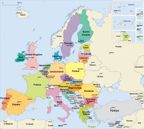 Current 28 Member States Of The European Union In Color With