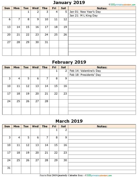 January February March 2019 Calendar Jan2019 Feb2019 Mar2019