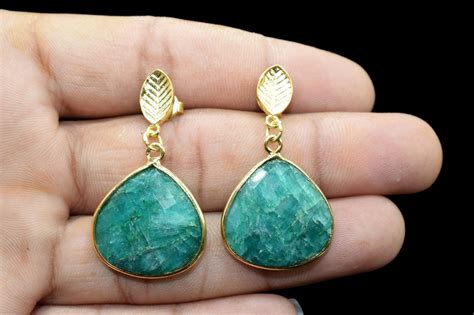 Natural Emerald Earring Gold gemstone bezel earring Heart | Etsy