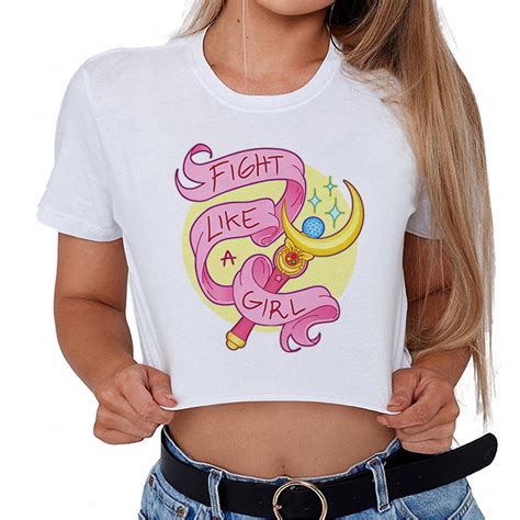 Summer Fashion Loose Crop Top Fight Girl Graphic Tee Shirt Ladies