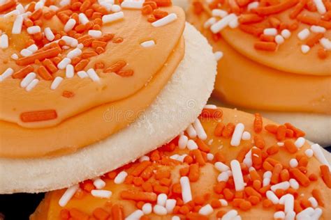 Orange Frosted Sugar Cookies With Sprinkles Stock Image Image Of