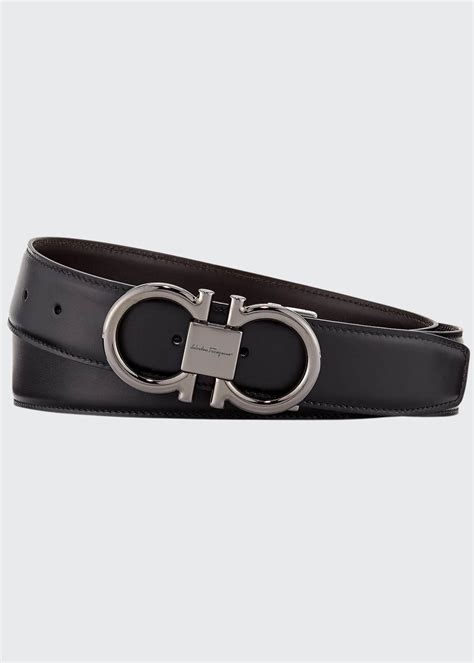 Salvatore Ferragamo Mens Double Gancini Reversible Leather Belt