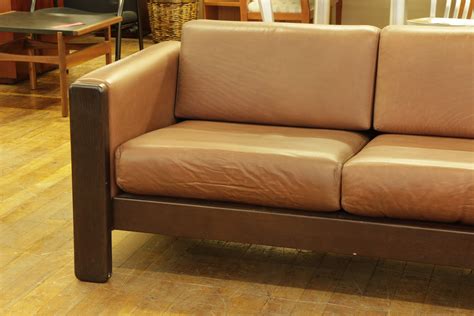 Knoll Jim Eldon Mid Century Modern Chocolate Leather Sofa With Espresso