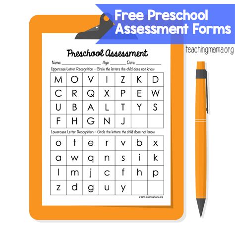 Printable Preschool Assessment Sheets