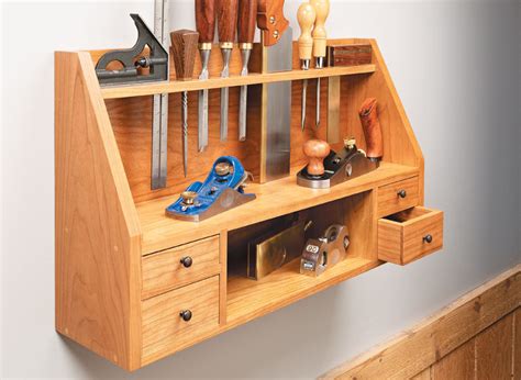 A Wooden Shelf With Many Different Tools On It