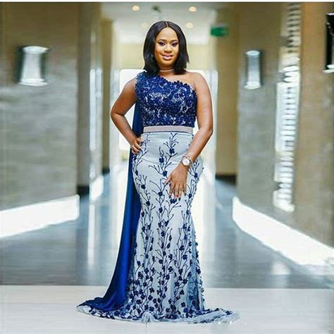 New Arrival One Shoulder Nigerian Evening Dresses Elegant Lace Applique