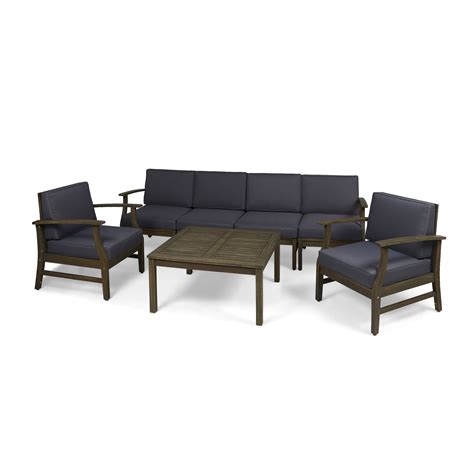 Perla Outdoor 7 Piece Acacia Wood 4 Seater Sofa And Club Chairs Set