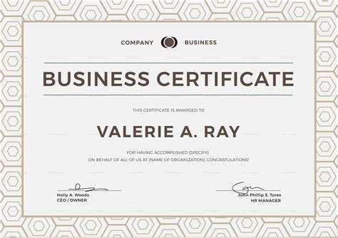 Business Certificate Sample Regarding