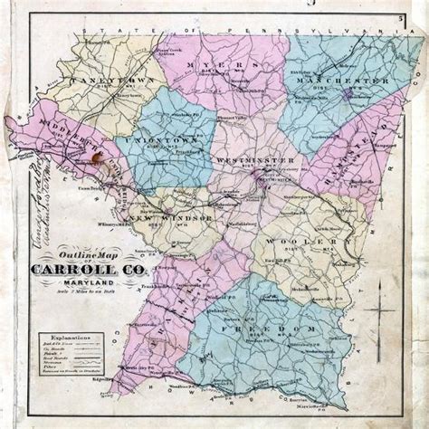 1877 Carroll County Map Maryland United States Giclee Print